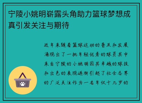 宁陵小姚明崭露头角助力篮球梦想成真引发关注与期待